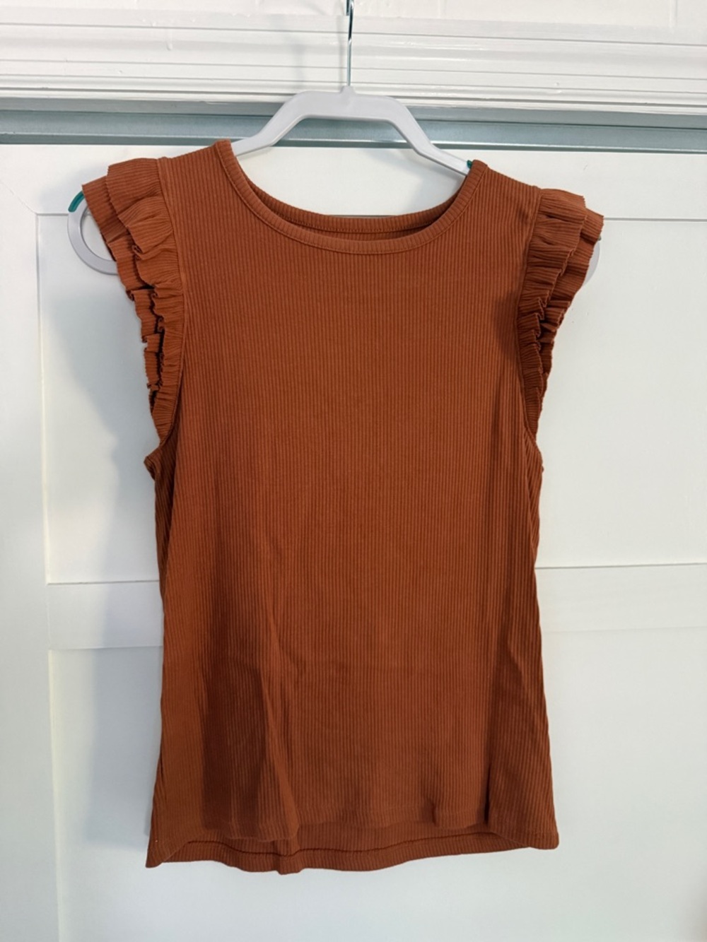 J. Crew Girls' Rust Ribbed Ruffle Tank